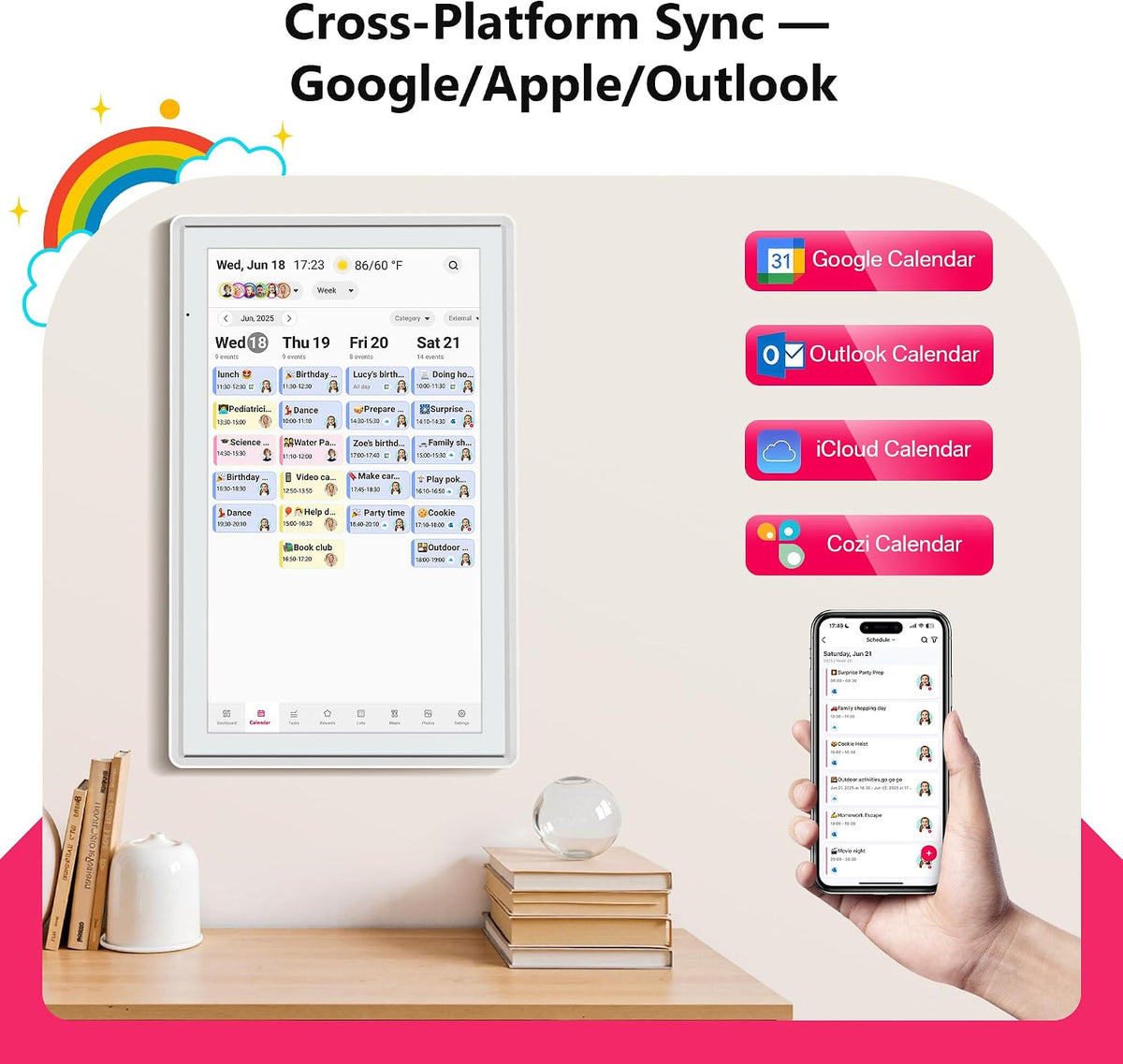 21.5" Family Digital Touchscreen Calendar for Chore & Meal Planning