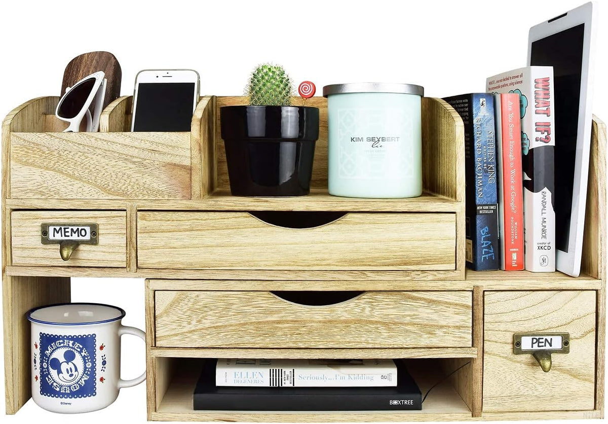 Ikee Design Large Extendable Wooden Desktop Organizer For Office Supplies