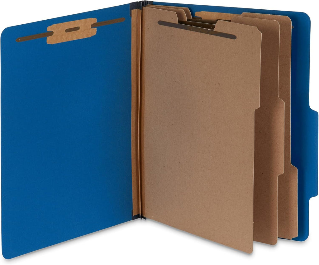 Blue Summit Supplies 10 Blue Classification Folders, 3 Divider, Letter | Heavy duty 25pt blue pressboard, 3 dividers, 2 in expansion, 2 prong, medical records and client files