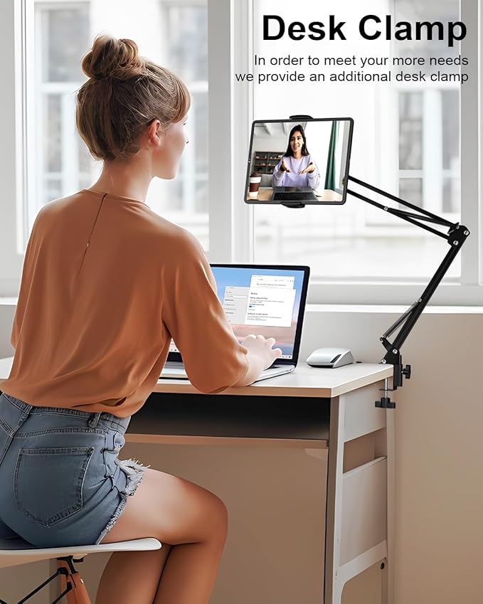 mmcrz Tablet Floor Stand with 11lb Stable Base & Desk Clamp, Adjustable Height - Image 5