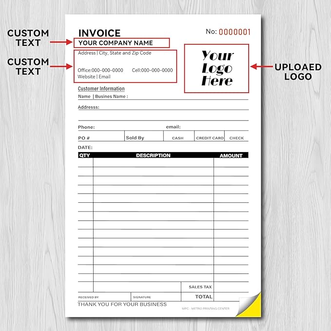 100 Sets Custom 5.7" X 8.5" Invoice Receipt Book, Personalized Duplicate - Image 5