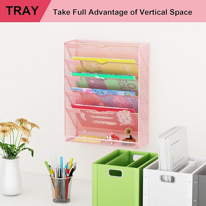GDINDINFAN Hanging Wall File Organizer 6 Tier Wall Mounted Mail Paper Folder - Image 7