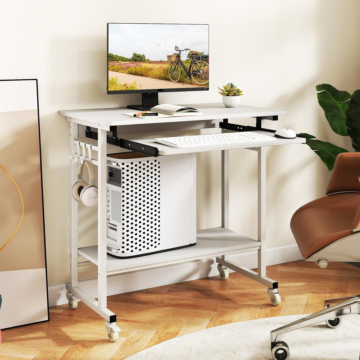 GIANTEX Rolling Computer Desk, Mobile Portable Desk with Keyboard Tray & ...