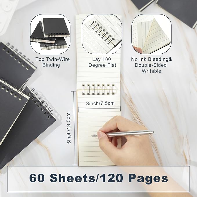 Tenceur 2 Pcs Pocket Notebook Bulk Small 3x5 Inch Spiral Notepads Mini Top - Image 2