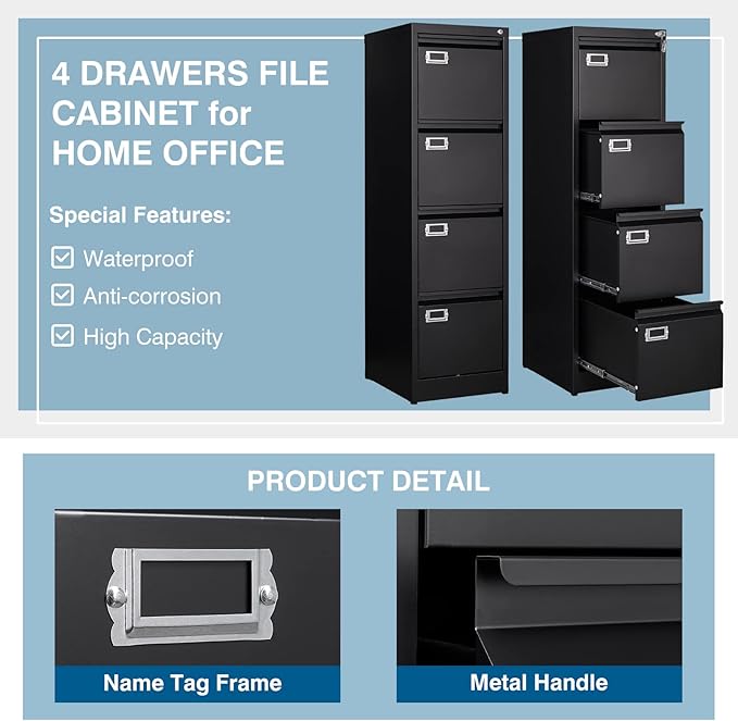 PEUKC 4 Drawer File Cabinet, Vertical Filing Cabinets - Image 5