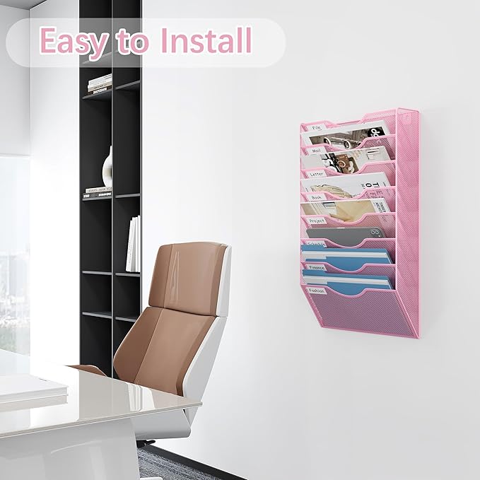 EasyPAG 8 Pocket Mesh Wall File Organizer, Hanging Paper Folder Holder - Image 4