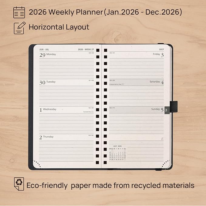 POPRUN 2026 Recycled Weekly Planner 12 Months Pocket Size - Image 3