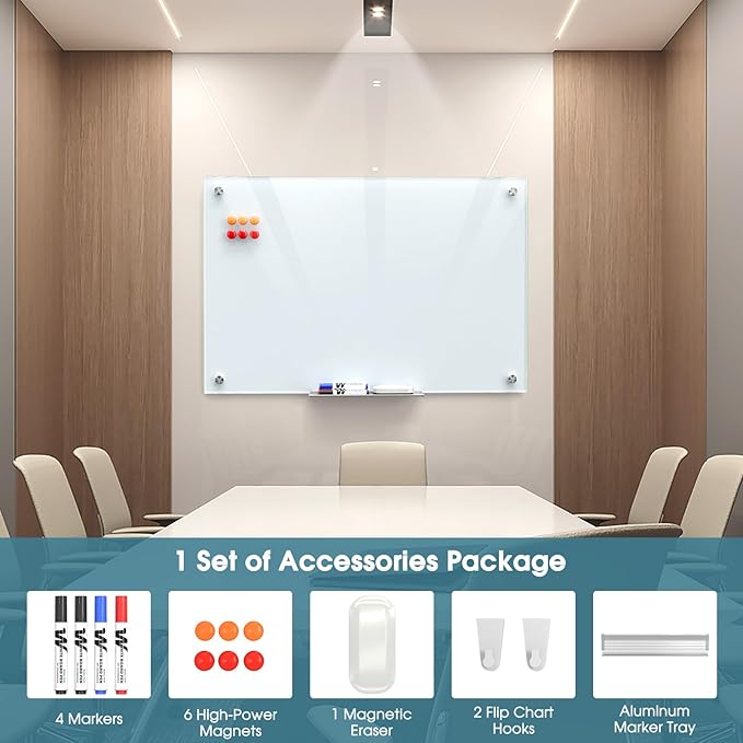 MaxGear Glass Whiteboard Wall Mounted, Frameless Magnetic Dry Erase Board - Image 3