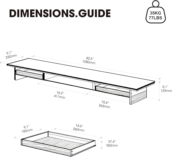 Fenge Dual Monitor Stand with Drawer, 42.5 Inch Large Monitor Riser with - Image 5