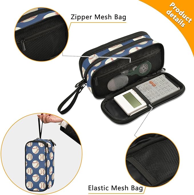 BOENLE Baseballs Ball Blue Pencil Case Box Boys Girls Large Pencil Pouch - Image 2