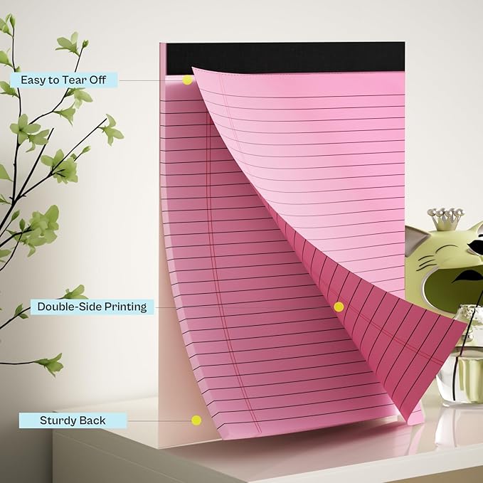 360 Sheets Pink Legal Pads 8.5" x 11" Pack of 12 Note Pads Wide Ruled Lined - Image 3