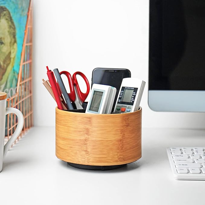 Hennaja Round Leather Art Supply Organizer, Remote Control Holder, 360 Degree - Image 6