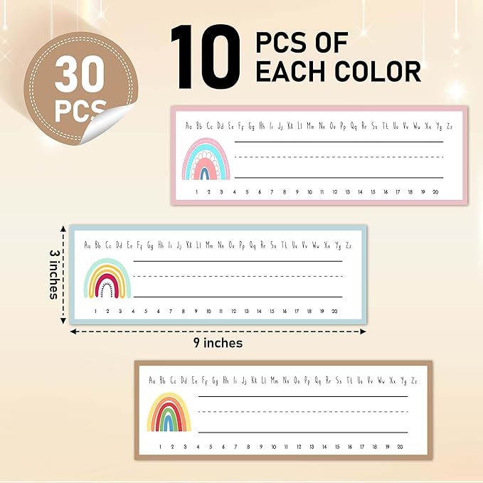 Name Tags for Classroom Cubbies, 30 Boho Rainbow Name Plates for Desks - Image 2