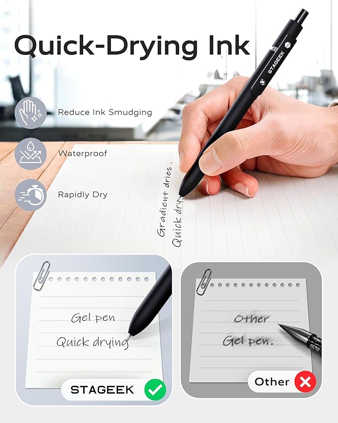 STAGEEK Black Gel Pens, Quick Dry Black Ink Pens - Image 4