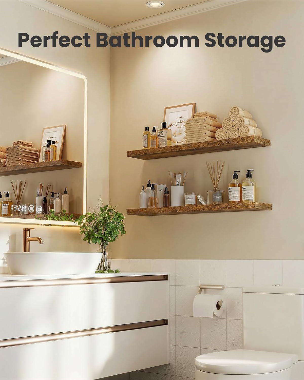 Amada 23.6" Floating Shelves for Wall Decor & Storage, Set of 3, Brown