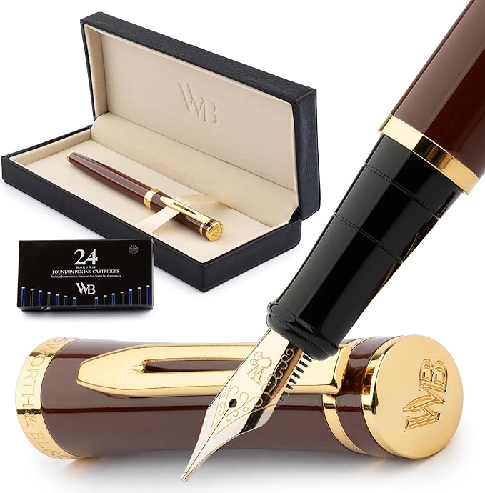 Wordsworth & Black Fountain Pen Kit, 18K Medium Gold Nib, Includes 24 Ink by WordsworthBlack