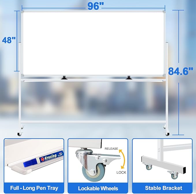 96"x48" Large Magnetic White Board Dry Erase Whiteboard - Image 2