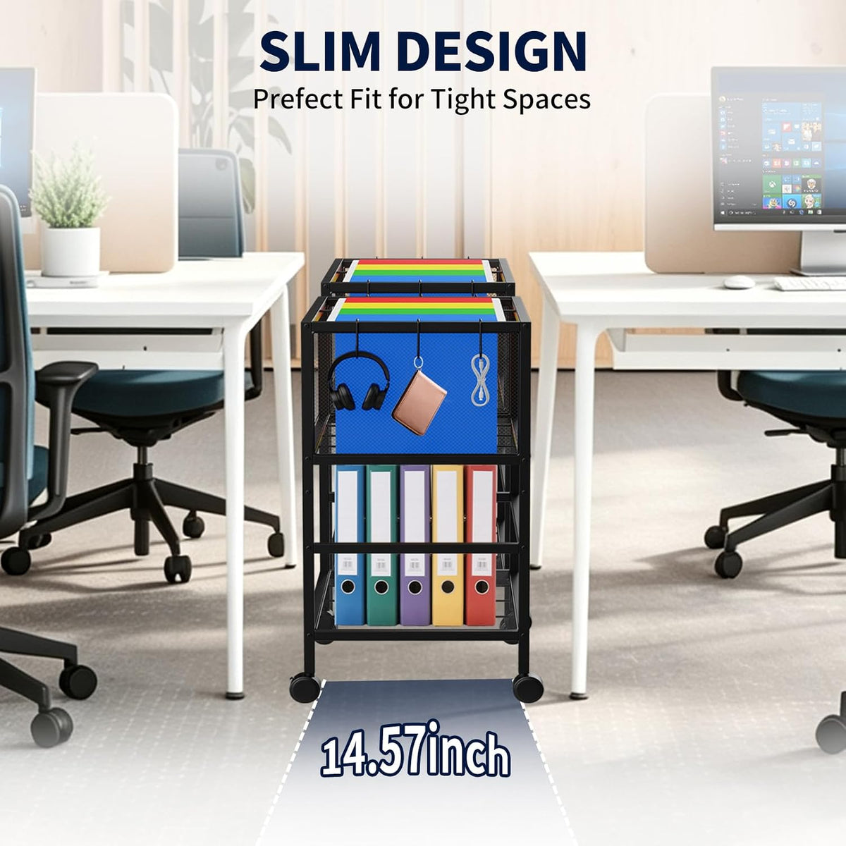 Rolling File Cart, Mobile File Cabinet with 360° Wheels for Home Office