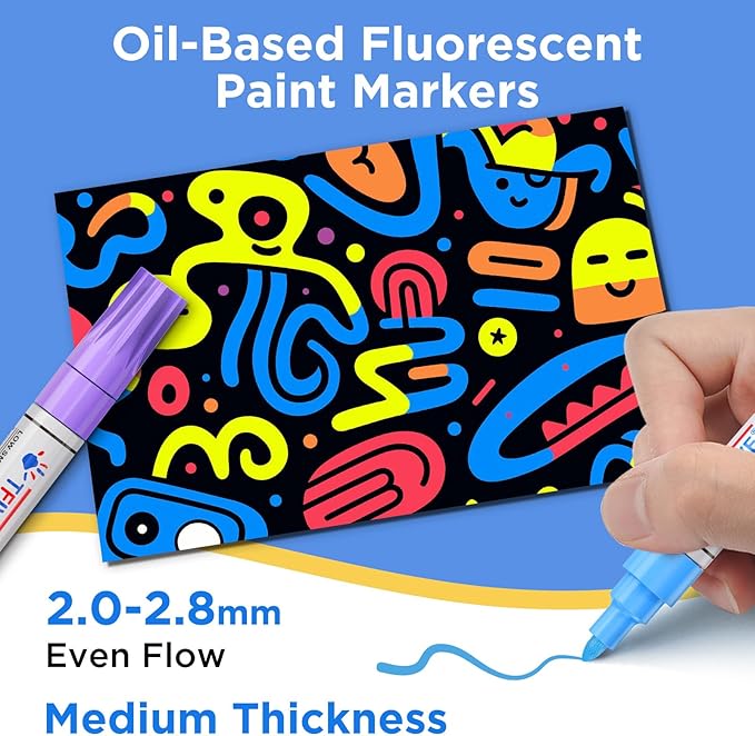 TFIVE Fluorescent Paint Markers, 8 Colors Neon UV Paint Pens - Image 4