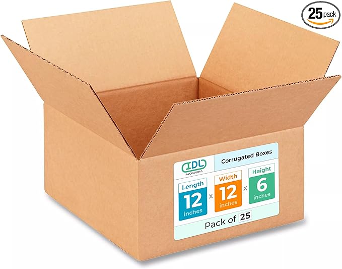 Medium Moving & Shipping Boxes 12"L x 12"W x 6"H by IDLPackaging