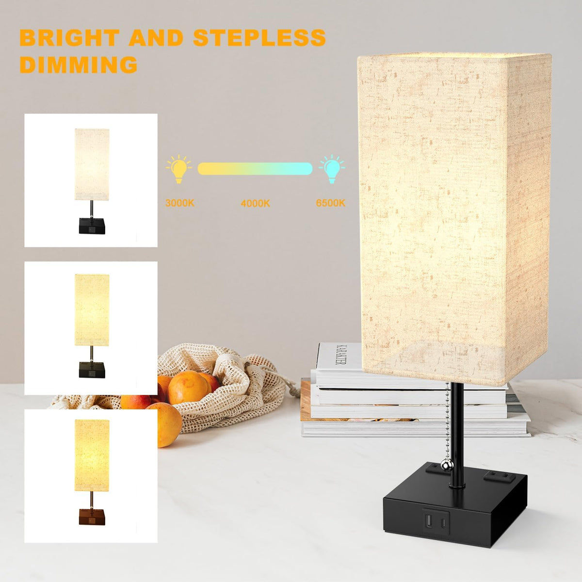YIDPU Table Lamp for Bedroom with USB,Bedside Lamp with USB C+A Charging Port...