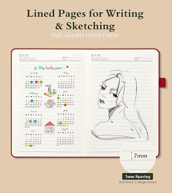 PAIBAS Lined Journal Notebook for Women Men, 160 Pages, A5 Hardcover Vintage - Image 3
