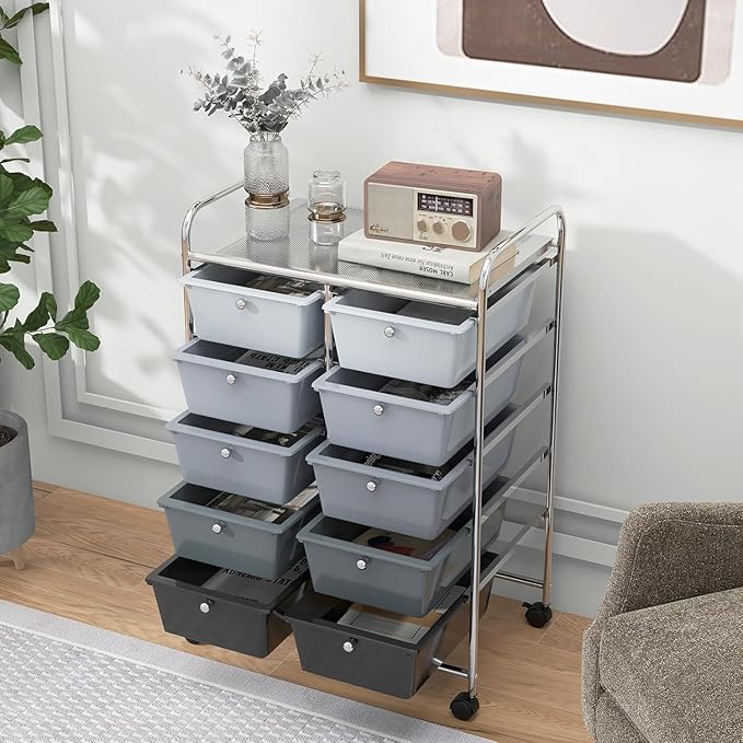 LDAILY 10 Drawer Rolling Cart, Storage Cart Organizer on Wheels, Drawer Cart - Image 8