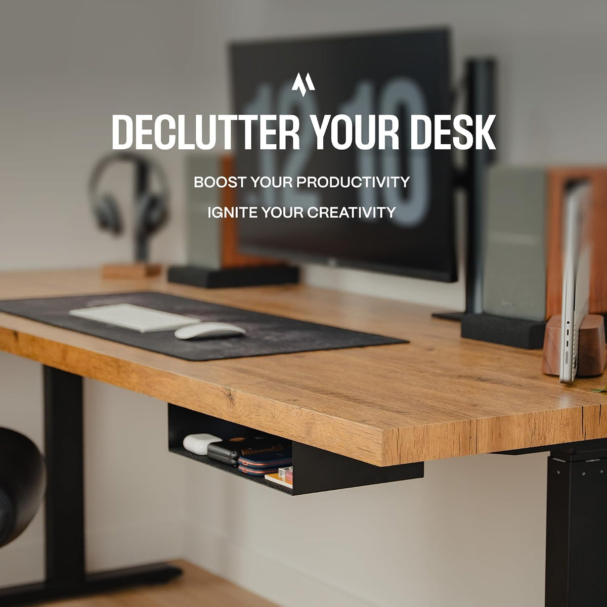 COREMINDED Under Desk Storage Shelf - Carbon Steel Under Desk Tray with Cable...