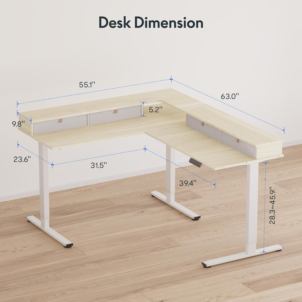 FLEXISPOT Reversible L-Shaped Corner Standing Desk with Monitor Shelf