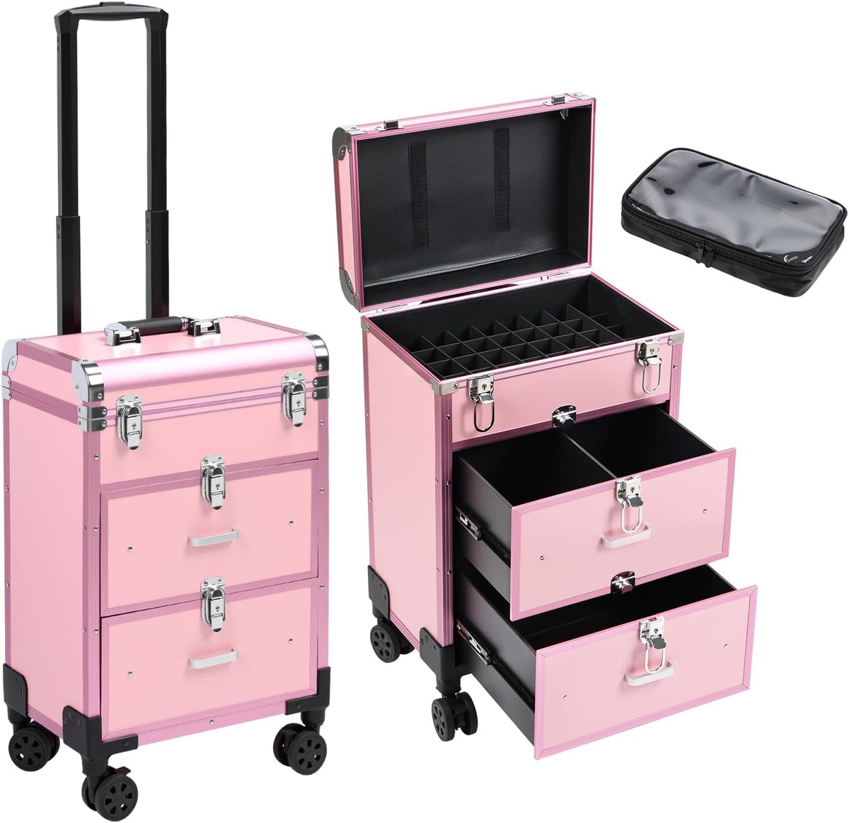 3 in 1 Rolling Makeup Case, Professional Cosmetology Case on Wheels, Detachab...