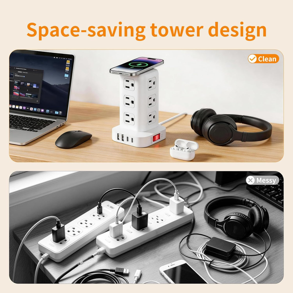 Extension Cord with Multiple Outlets, SMALLRT Power Strip Tower, Outlet Exten...