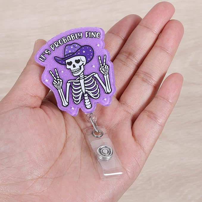 It's Probably Fine Funny Cowboy Skeleton Nurse Badge Reel, Cute Radiology X-ray - Image 4