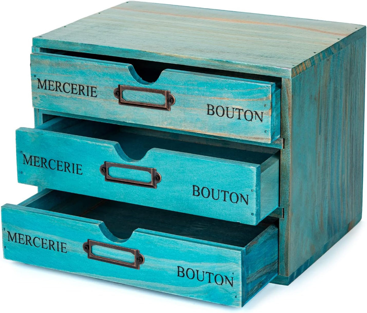 Turquoise 3-Tier Drawer Unit - European Country Style Desk Organizer Box - 9....