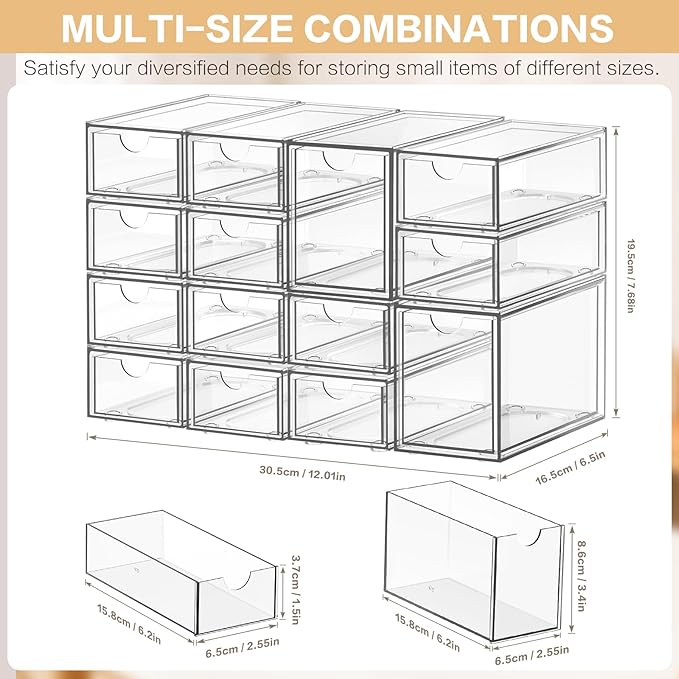 Desk Organizer with 14 Drawers, FODIENS 14 Packs Acrylic Stackable Desktop - Image 2