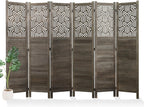 Svimi Folding Room Divider, 66.9 Inch 6 Panels Wood Carved Privacy Screens