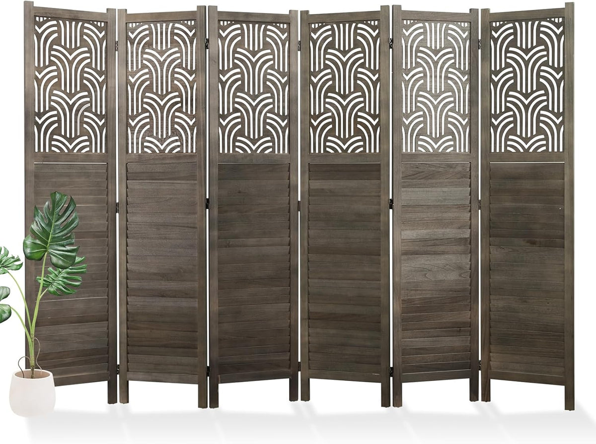 Svimi Folding Room Divider, 66.9 Inch 6 Panels Wood Carved Privacy Screens