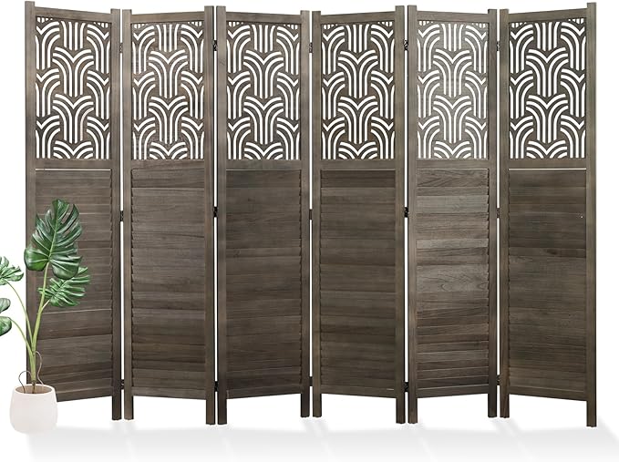 Svimi Folding Room Divider, 66.9 Inch 6 Panels Wood Carved Privacy Screens by Svimi