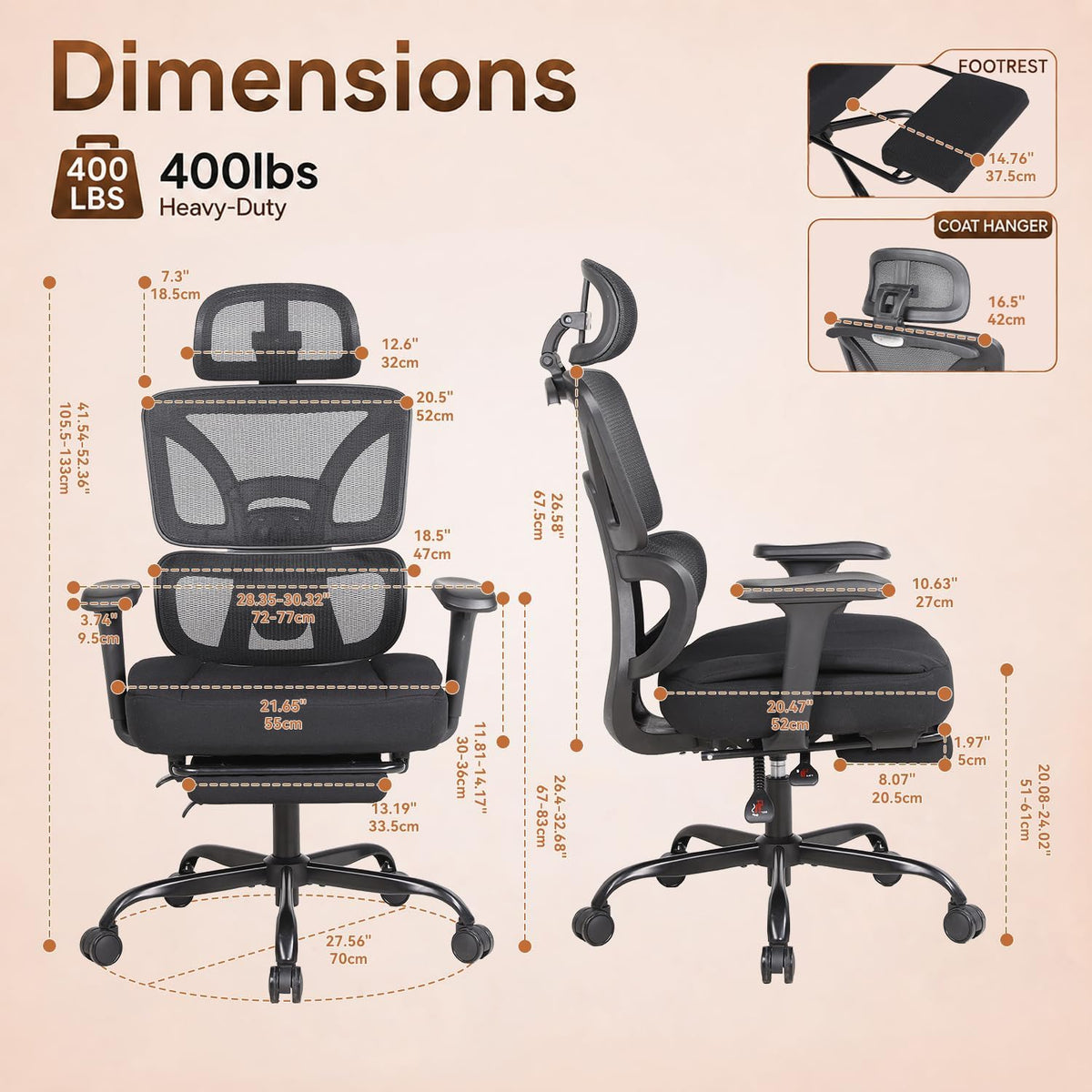 Ergonomic Office Chair with Footrest - High Mesh Back Computer Desk Chair