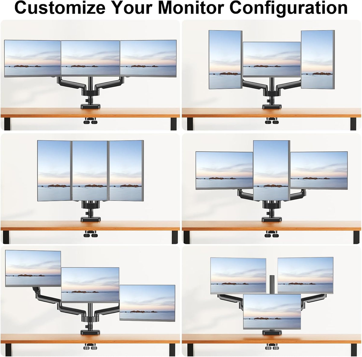 MOUNT PRO Triple Monitor Mount for 13-27 inch Screens, 3 Monitor Desk Mount, ...
