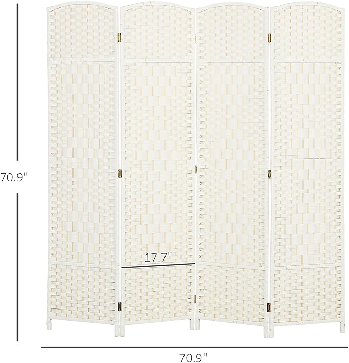 HOMCOM 4 Panel Room Divider, Hand-Woven Freestanding Wall Partition - Image 7