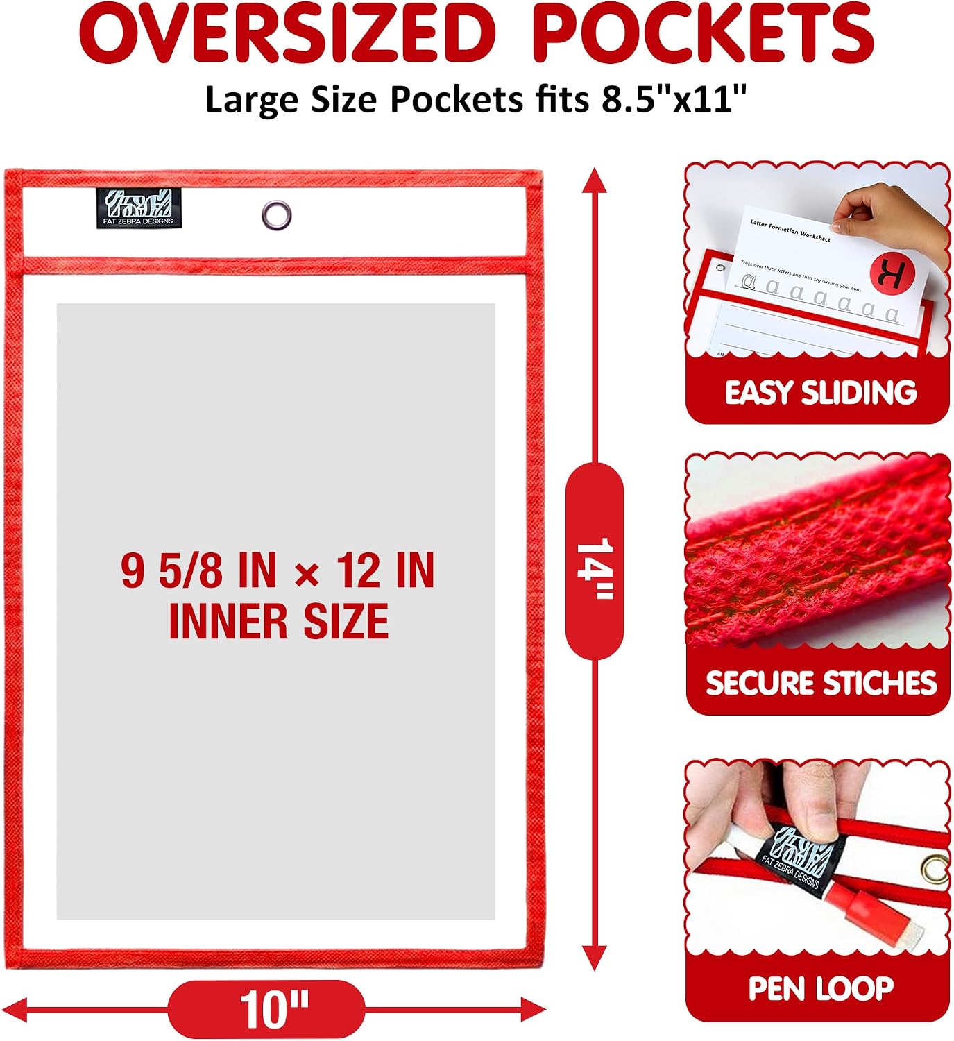 30 Packs Reusable Dry Erase Pockets Sleeves with 2 Binder Rings - 10 Color Set - 10x14 Oversized dry erase sheet protectors with Clear Pocket Sleeves -School Supplies for Teachers classroom must haves