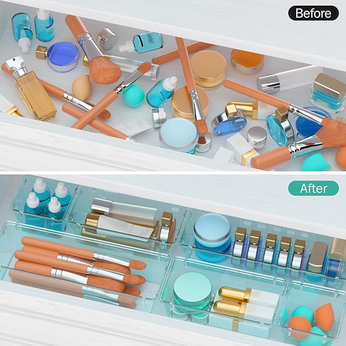 WOWBOX 6 Pack Clear Drawer Organizer Set, Acrylic Drawer Storage Trays - Image 4