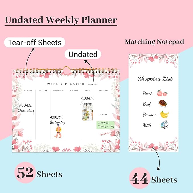 8.5x11 Weekly Planner Notepad Undated To Do List Note pad 52 Weekly Desk Wall - Image 2