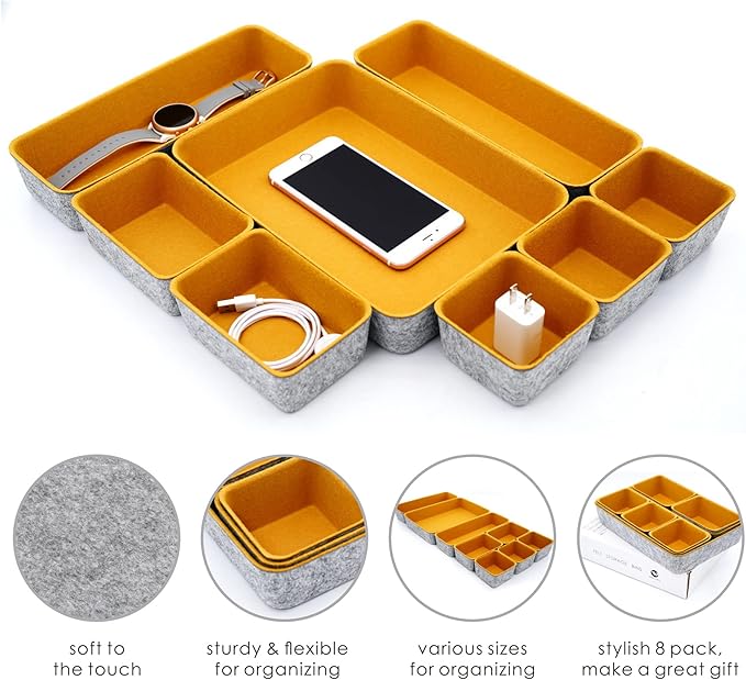 Welaxy Felt Desk Drawer Organizer Trays, 8-Piece Storage Bins - Image 4