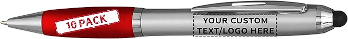 DISCOUNT PROMOS Custom Stylus Ballpoint Pens Set of 10, Personalized Bulk Pack by DISCOUNTPROMOS
