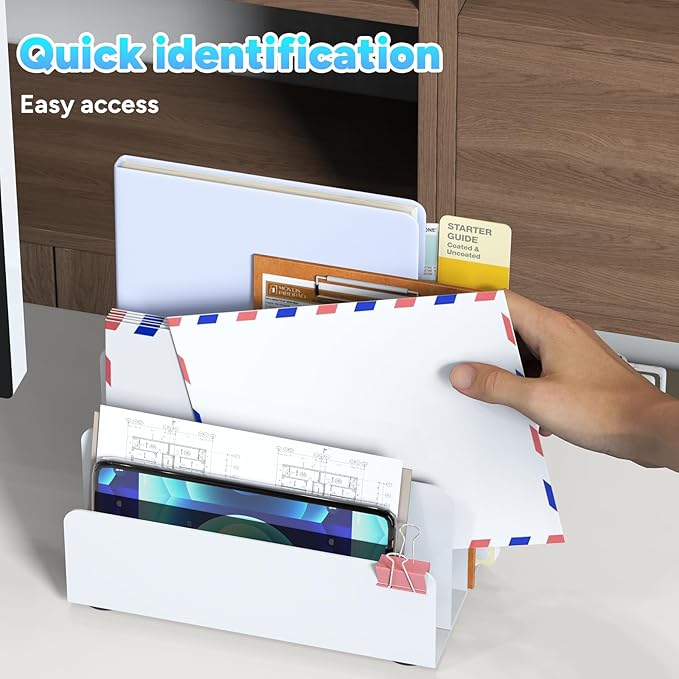 OUTIOE Mail Organizer Countertop, Small Desk File Organizer, Metal File Holder - Image 4