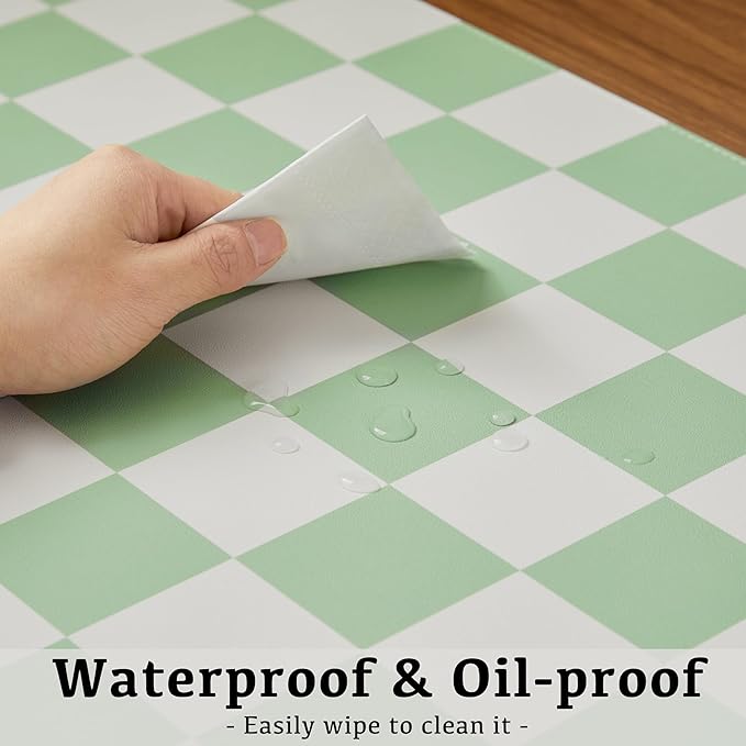 Ohocut Checkered Desk Mat, 31.5" x 15.7" Large Cute Sage Green Aesthetic Retro - Image 4