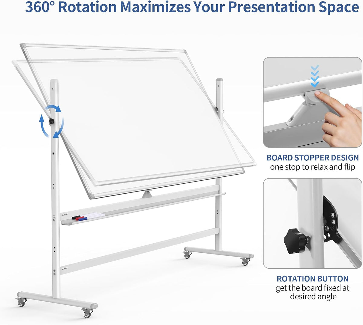 Double-Sided 72" x 48" Mobile Whiteboard Large Rolling Whiteboard D...