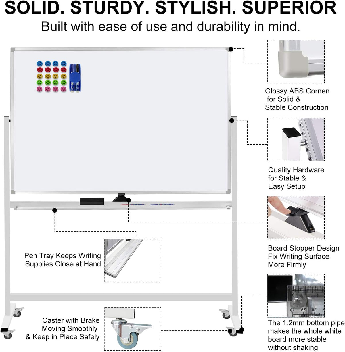 Max-officoo 60"x40" Mobile Whiteboard Double-Sided Magnetic Large D...