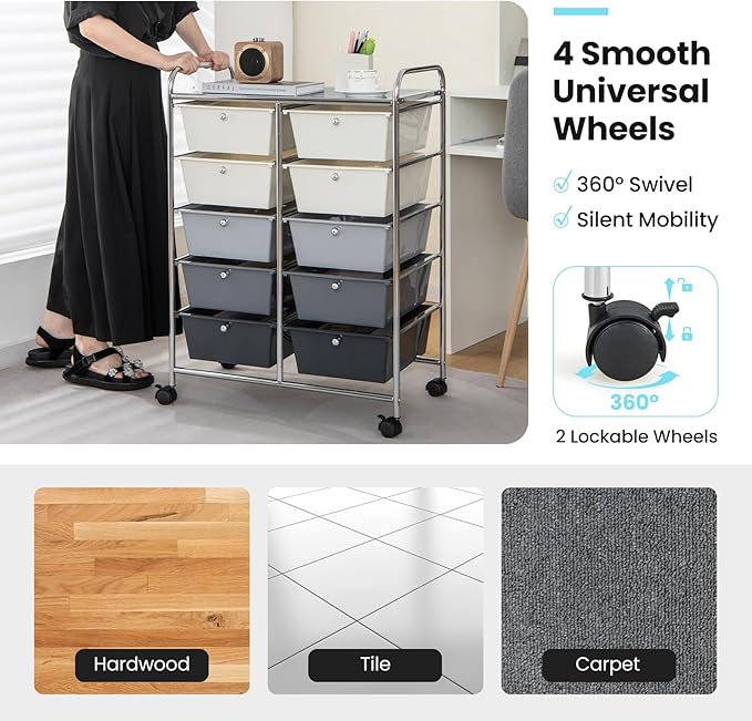 GLACER 10 Drawer Rolling Cart, Storage Cart - Image 6
